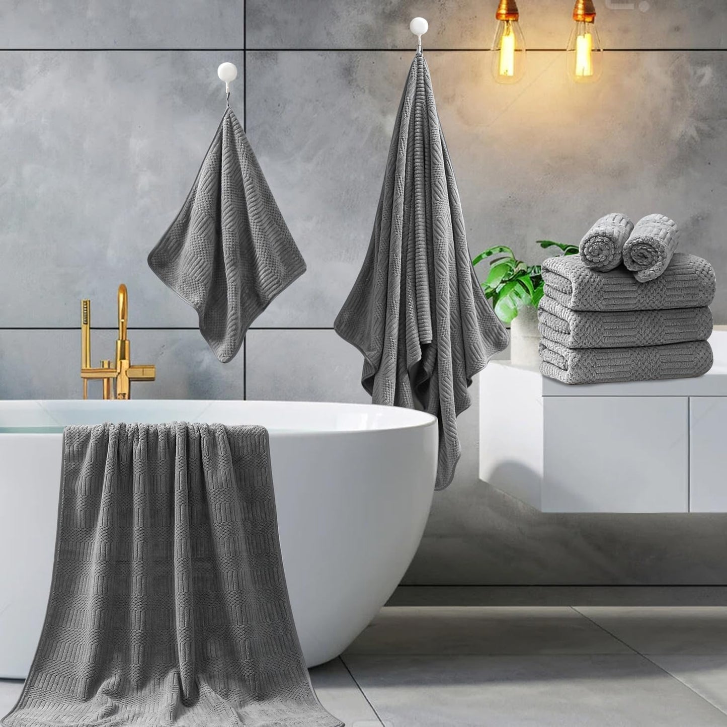 8 Piece Bath Towel Set-2 Oversized Bath Sheets(35"x70"),2 Hand Towels,4 Washcloths-Extra Large Microfiber Towel Sets,Less Lint Highly Absorbent & Quick Dry Bath Towels for Bathroom Gym Pool, Grey