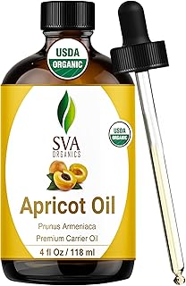 SVA Apricot Seed Oil Organic - 4 Fl Oz – 100% Natural Cold Pressed Organic Apricot Oil - for Face, Skin Care, Hair Care, Scalp Massage & Body Massage – Carrier Oil with Dropper