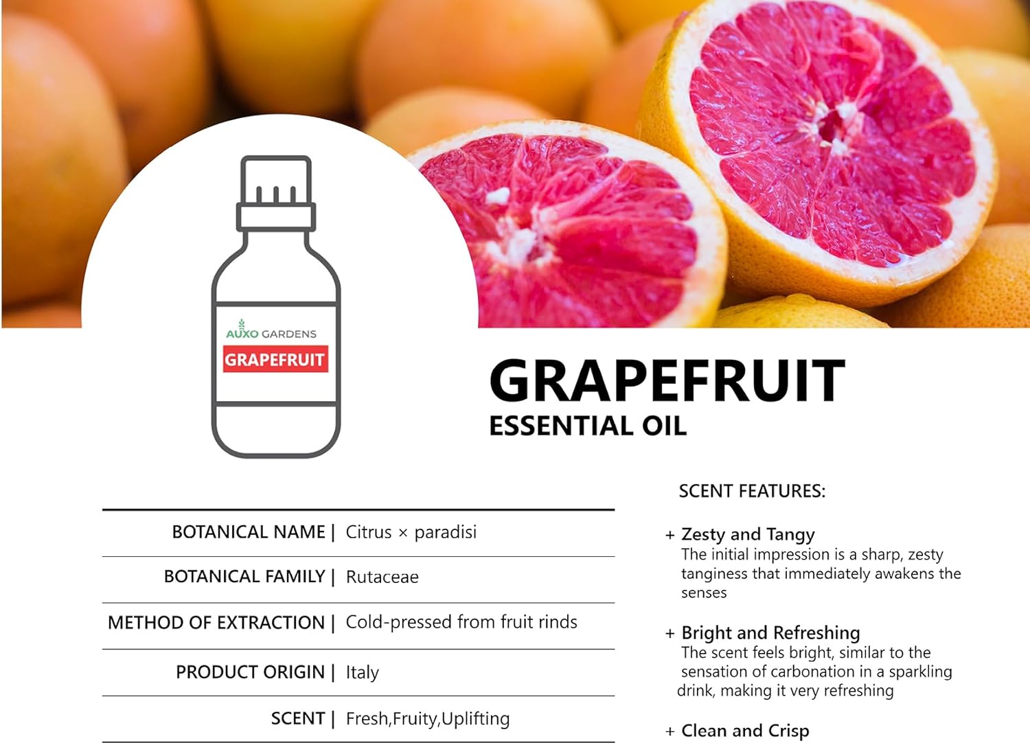 Grapefruit Essential Oil 1 oz (30ml) - 100% Pure and Undiluted Therapeutic Grade Italian Grapefruit Oil
