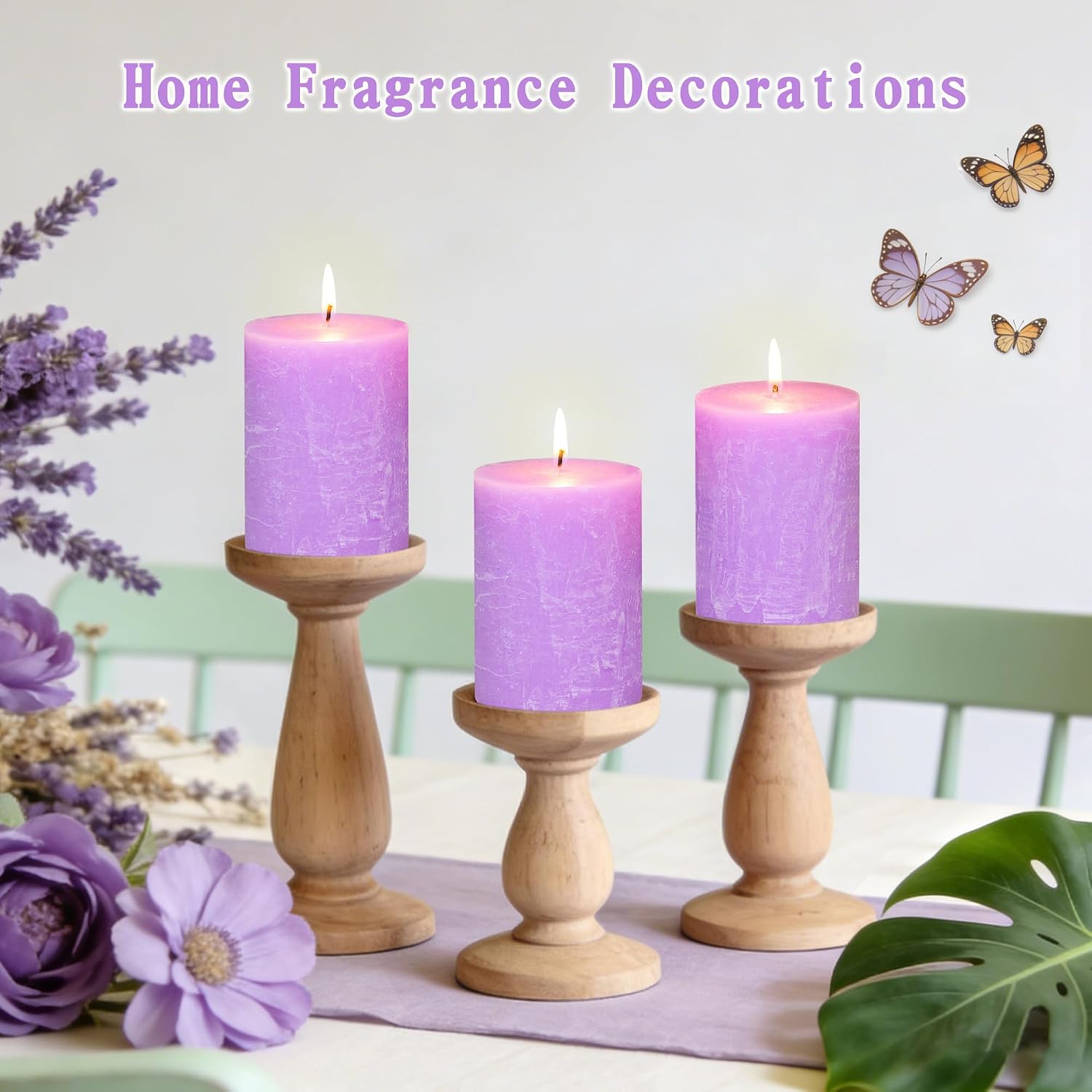 3x4 Inch Lavender Scented Pillar Candles Set of 3 Light Purple Hand-Poured Candle Long-Lasting Burn Rustic Decorative Dripless Candle for Home Scented Stress Relief Meditation