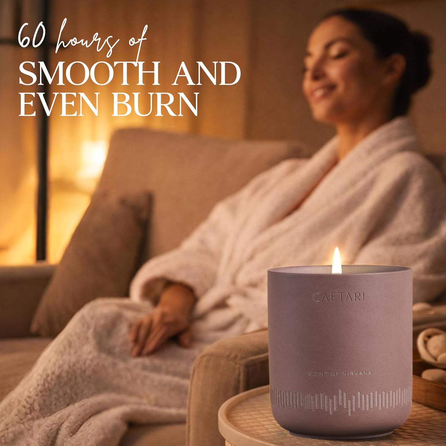 CAFTARI Scent of Nirvana Scented Candle | Oudh, Cedarwood & Patchouli | Soy Candles Non Toxic | 60-Hour Burn | Scented Candles for Home | Stress Relief Aromatherapy | Luxury Ceramic Jar | 10.5 oz