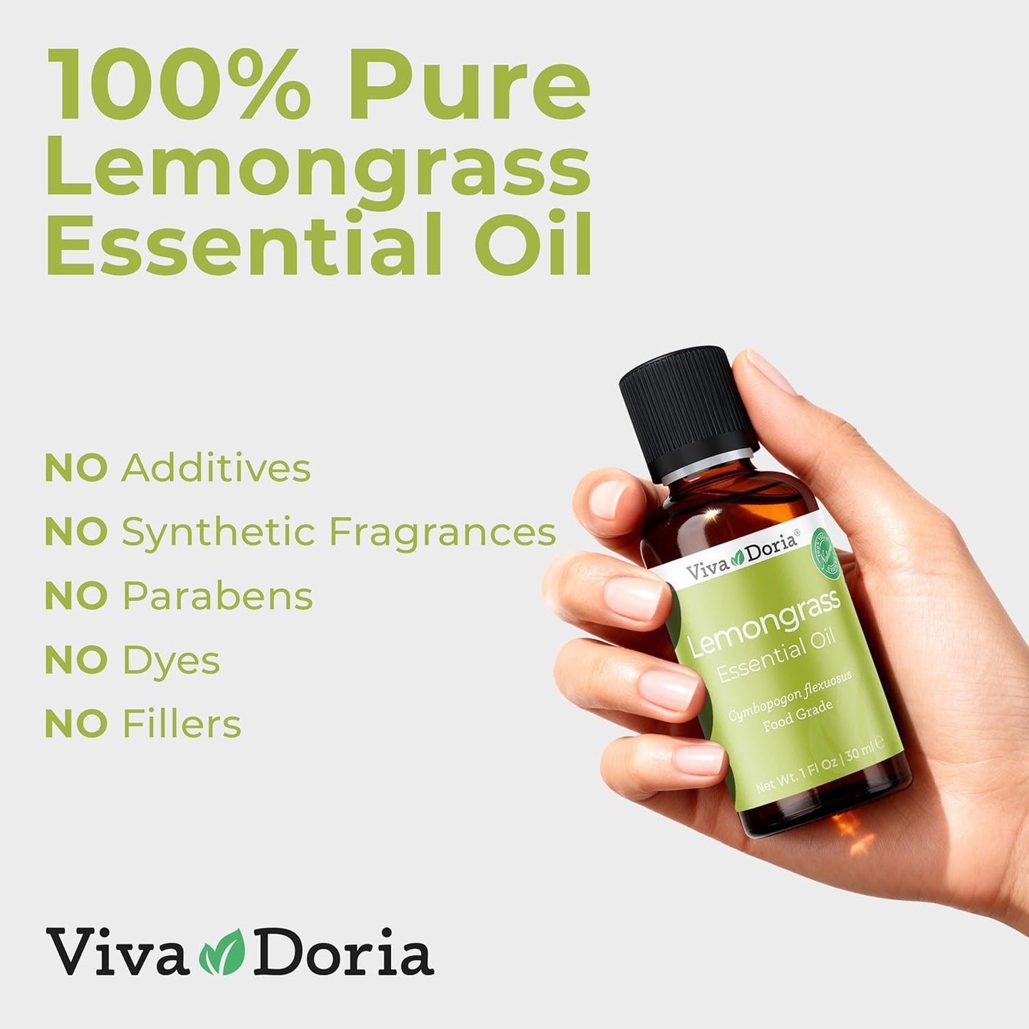 Viva Doria Lemongrass Essential Oil, 100% Pure, Natural Lemongrass Essential Oil, Undiluted, for Aromatherapy | Food Grade, 30 mL (1 Fluid Ounce)