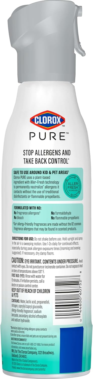 Clorox PURE Allergen Neutralizer Daily Air Spray, Clean Breeze, 8 Ounces