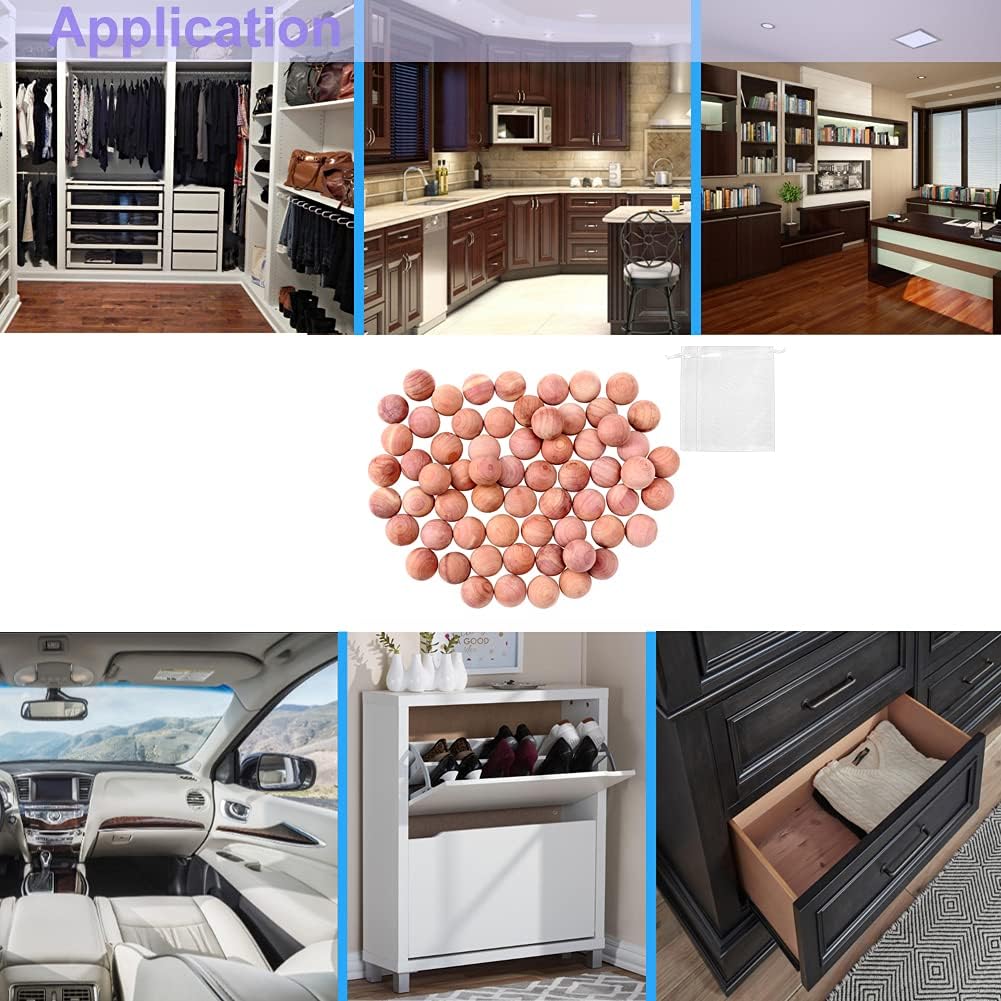 Cedar Balls for Closets and Drawers, Red Cedar Balls for Clothes Storage 60PCs with 2 Satin Bags