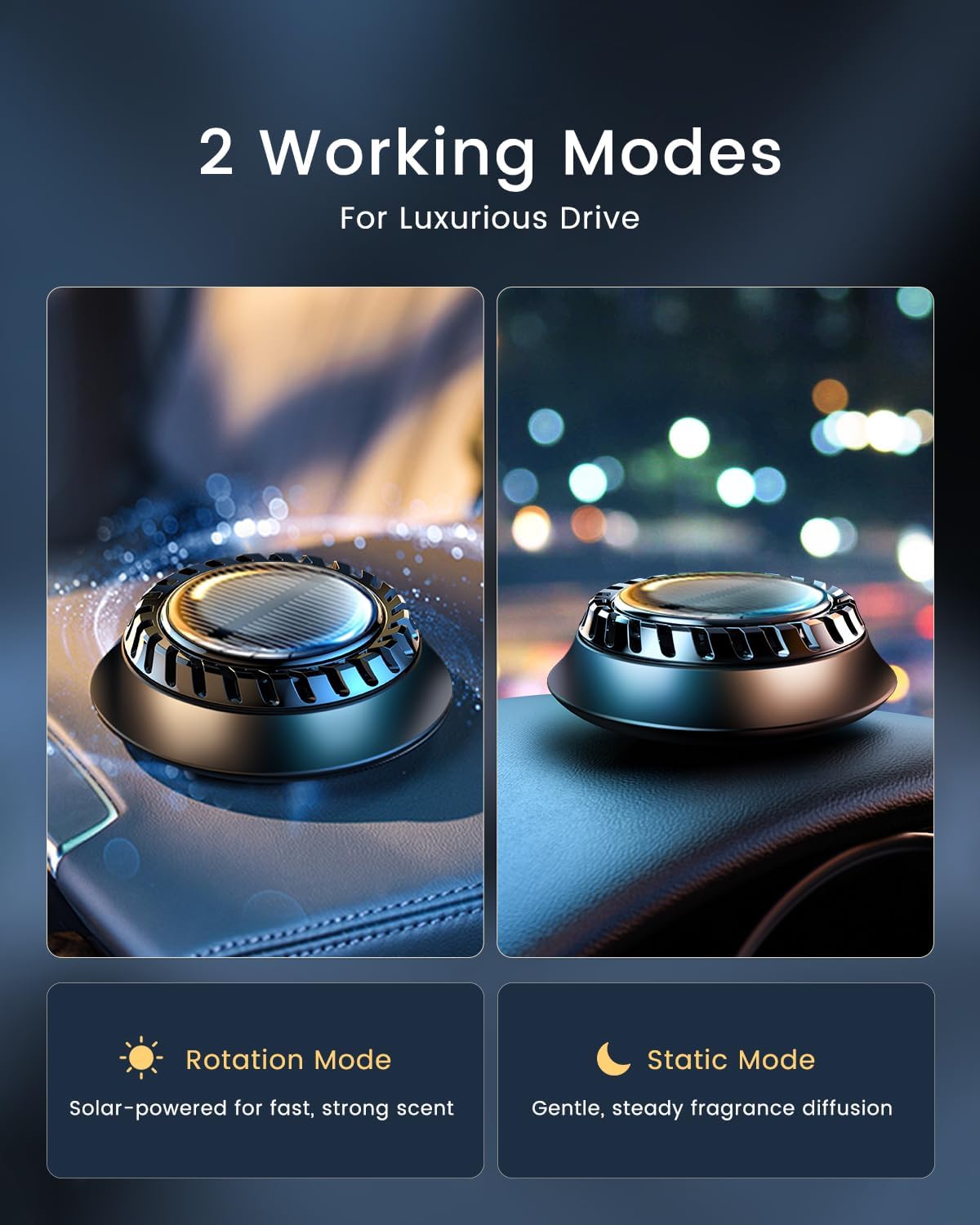 CAFELE Solar-Powered Car Aromatherapy Diffuser, DIY Essential Oil Car Freshener, Rotating Auto Air Freshener No Oil Included, Universal Car Dashboard Decoration & Odor Eliminator