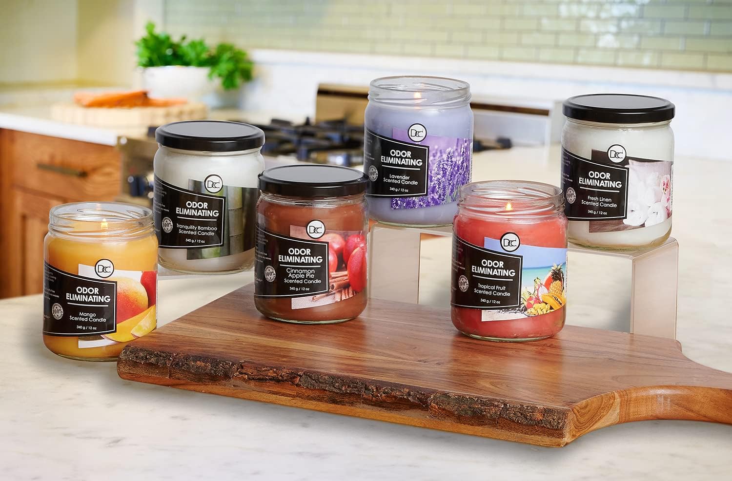 Bamboo Odor Eliminating Highly Fragranced Candle - Eliminates 95% of Pet, Smoke, Food, and Other Smells Quickly - Up to 80 Hour Burn time - 12 Ounce Premium Soy Blend