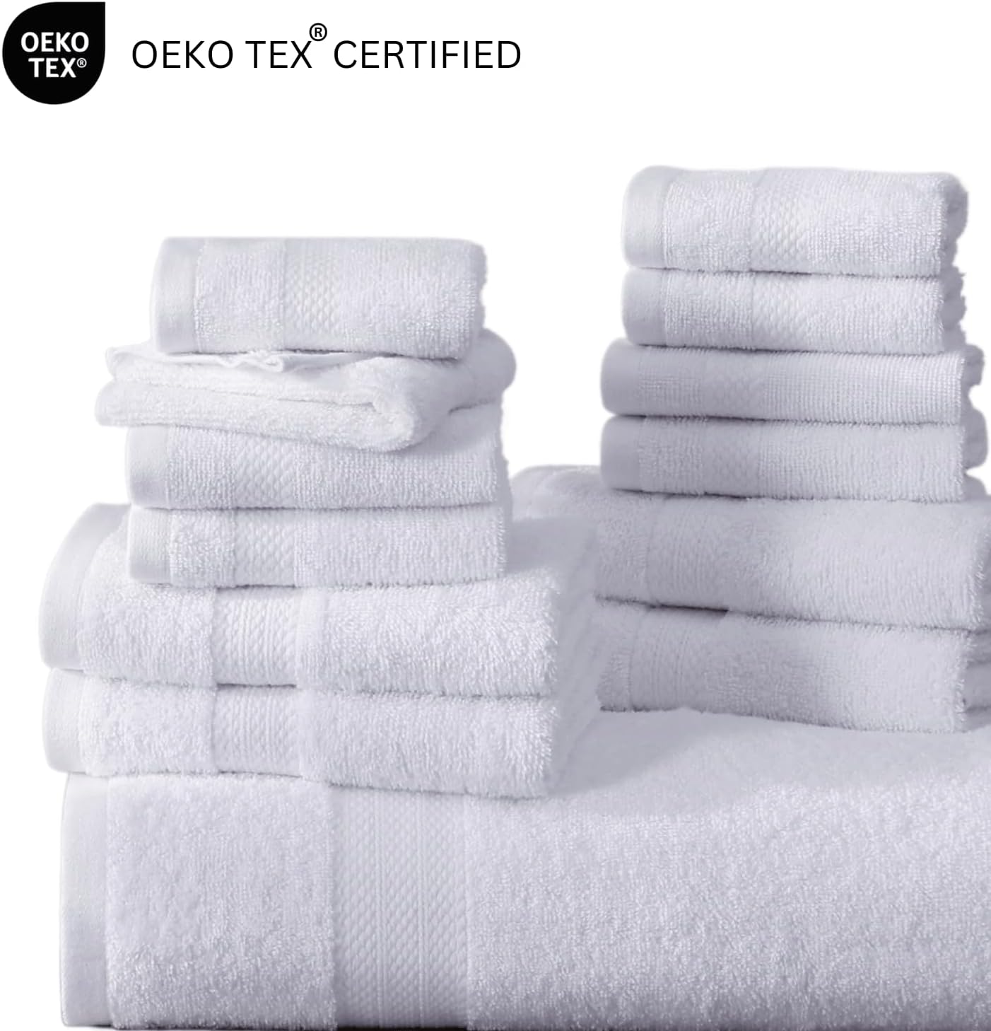 LANE LINEN Cotton Bath Towel Set 18 Piece - Super Soft, Absorbent & Quick Dry - 4 Bath, 8 Washcloths, 6 Hand Towels for Bathroom - Hotel Quality Turkish Towels, Ideal for Spa, Gym & Travel - White