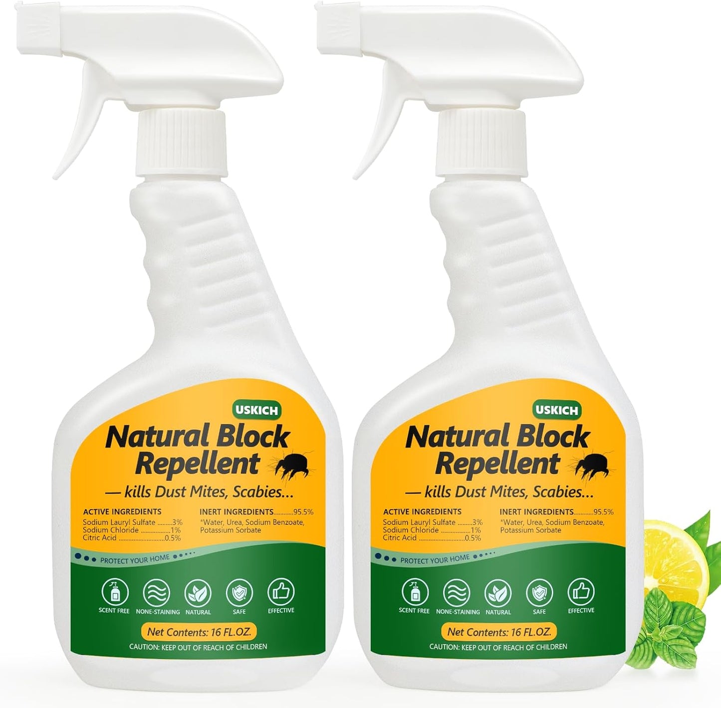 2 Pack Dust Mite Spray,32 oz Mite Spray for Home Kills Dust, Spider, Carpet, Bird, Mouse,Rat Mites,Family& Pet Safe Mite Treatment for Homes, Furniture, Bedding & Farms