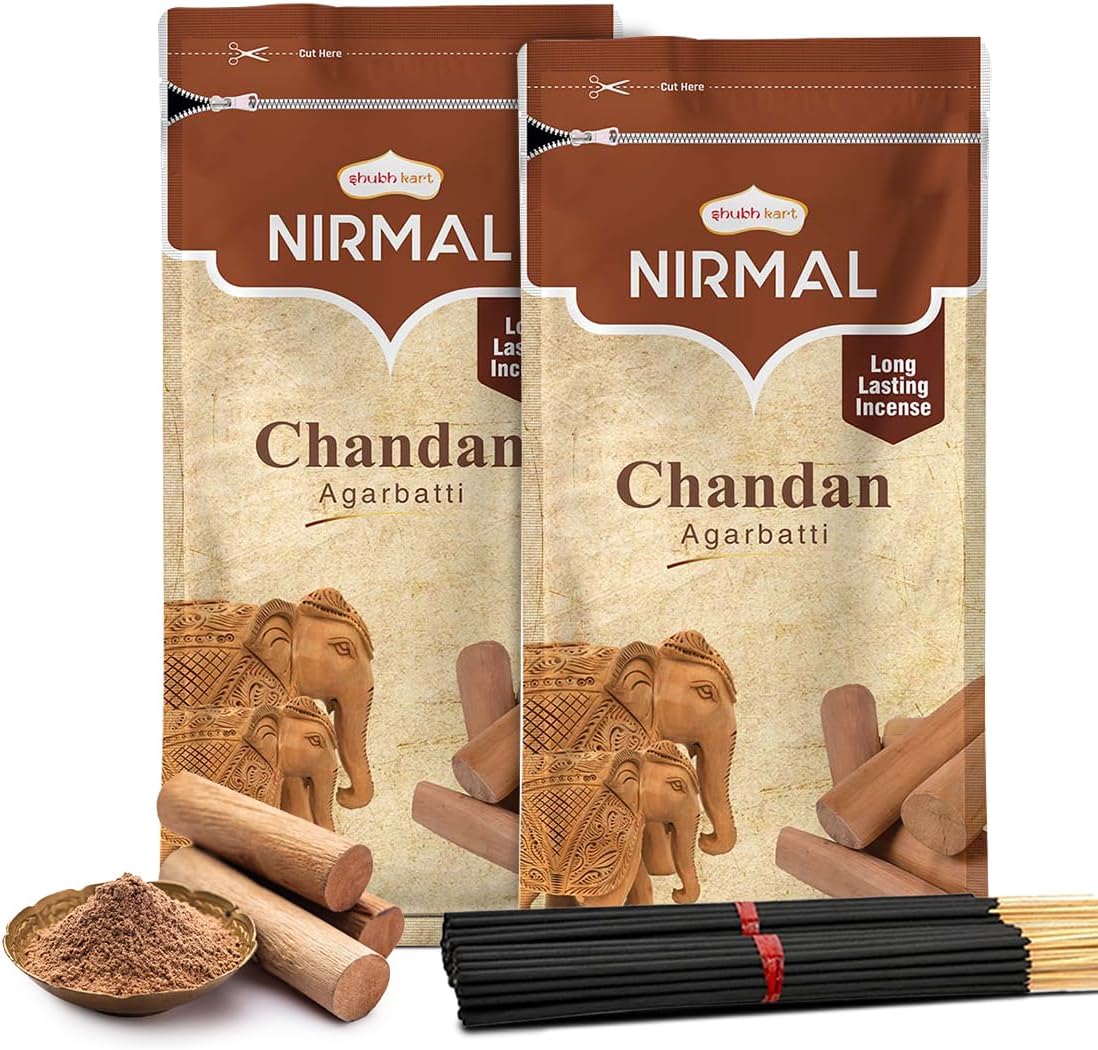 Shubhkart Nirmal Sandalwood Incense Sticks - Pack of 2 Incense, 200 Sticks Chandan Incense Sticks | Premium Long Lasting Fragnance