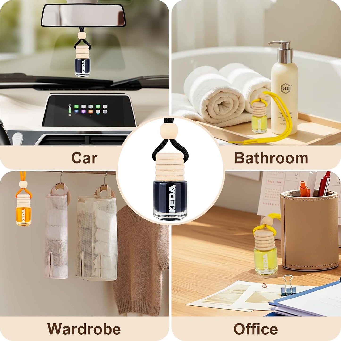 Car Air Freshener, Essential Oil Diffuser 6 Pack, Hanging Air Freshener Diffuser, Long Lasting Fragrance Car Freshener, Cute Car Accessories for Women & Men