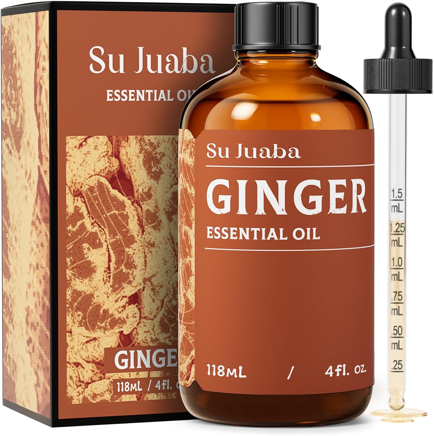 SU JUABA Ginger Oil 4 Fl Oz, 100% Pure Natural for Massage, Diffuser, Aromatherapy, Hair & Skin Care - 118ML