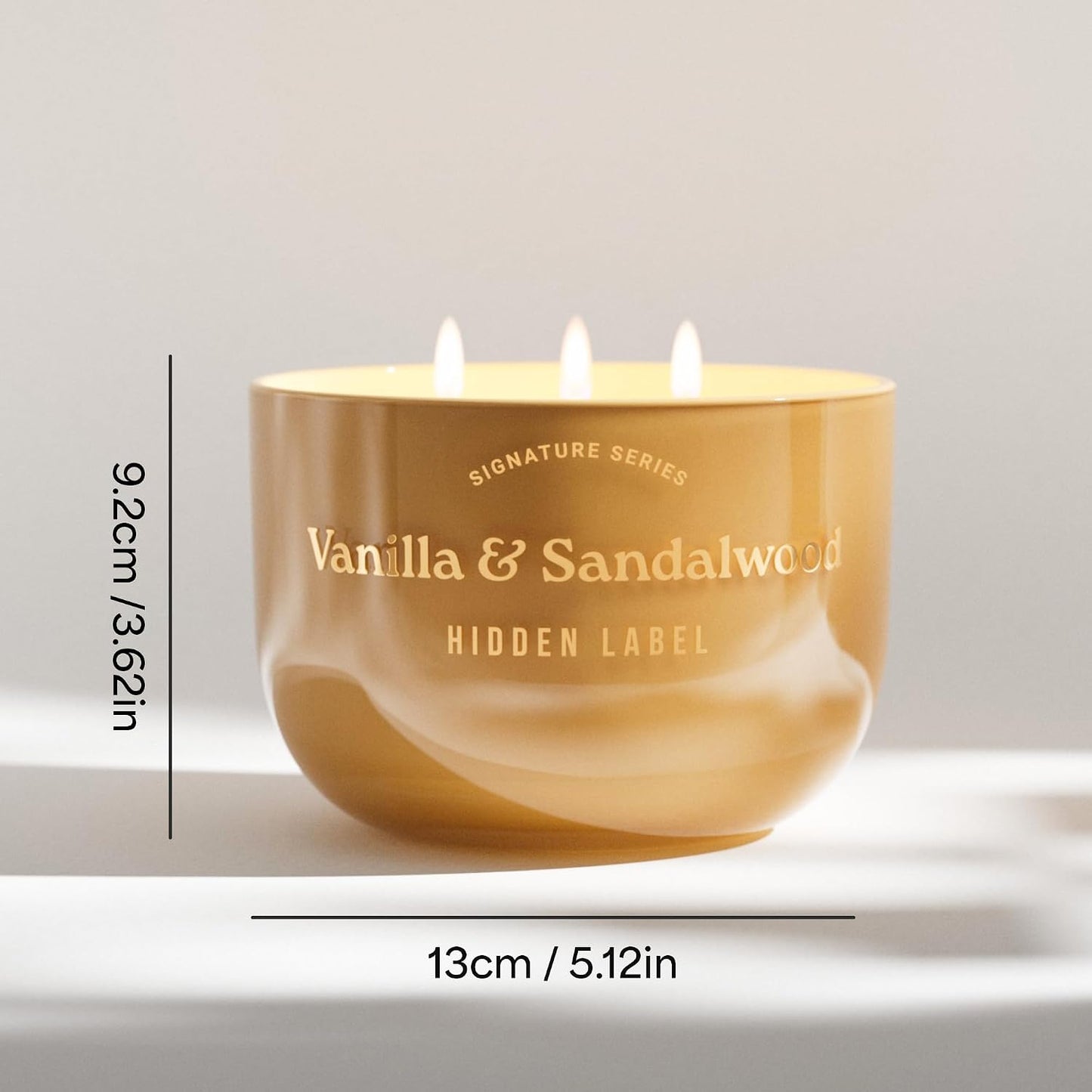 Hidden Label Vanilla Sandalwood Scented Candle, 18oz Large 3 Wick Natural Soy Wax Candle, 70 Hours Burn Time Non Toxic Aromatherapy Candle for Home, Luxury Home Décor & Gift for Women