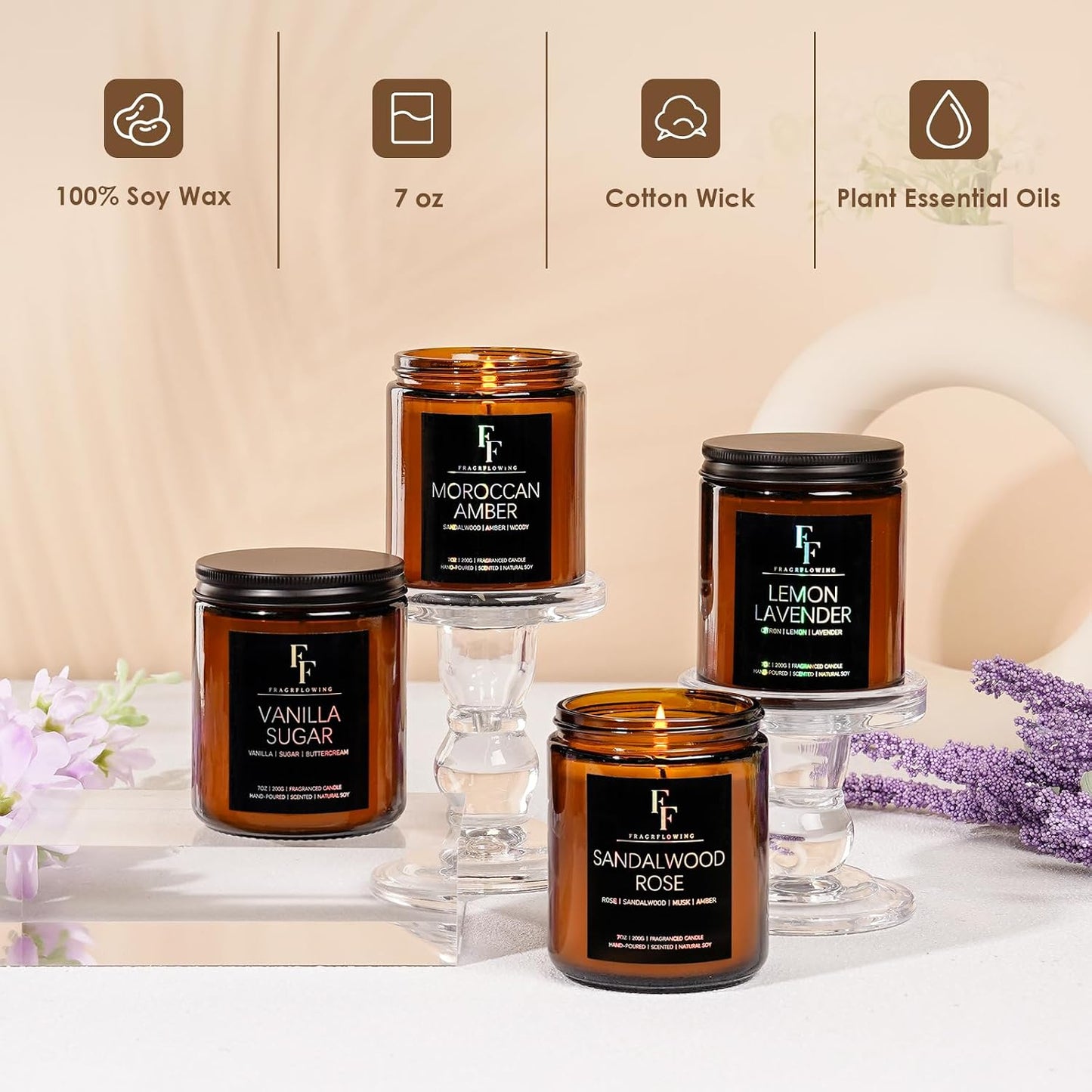 Scented Candles for Home Scented Aromatherapy Candles, 4 Pack 28 Oz Soy Wax Candle Gift Set Valentine's Day Gift for Women Men (Lavender/Vanilla//Sandalwood Rose/Moroccan Amber)