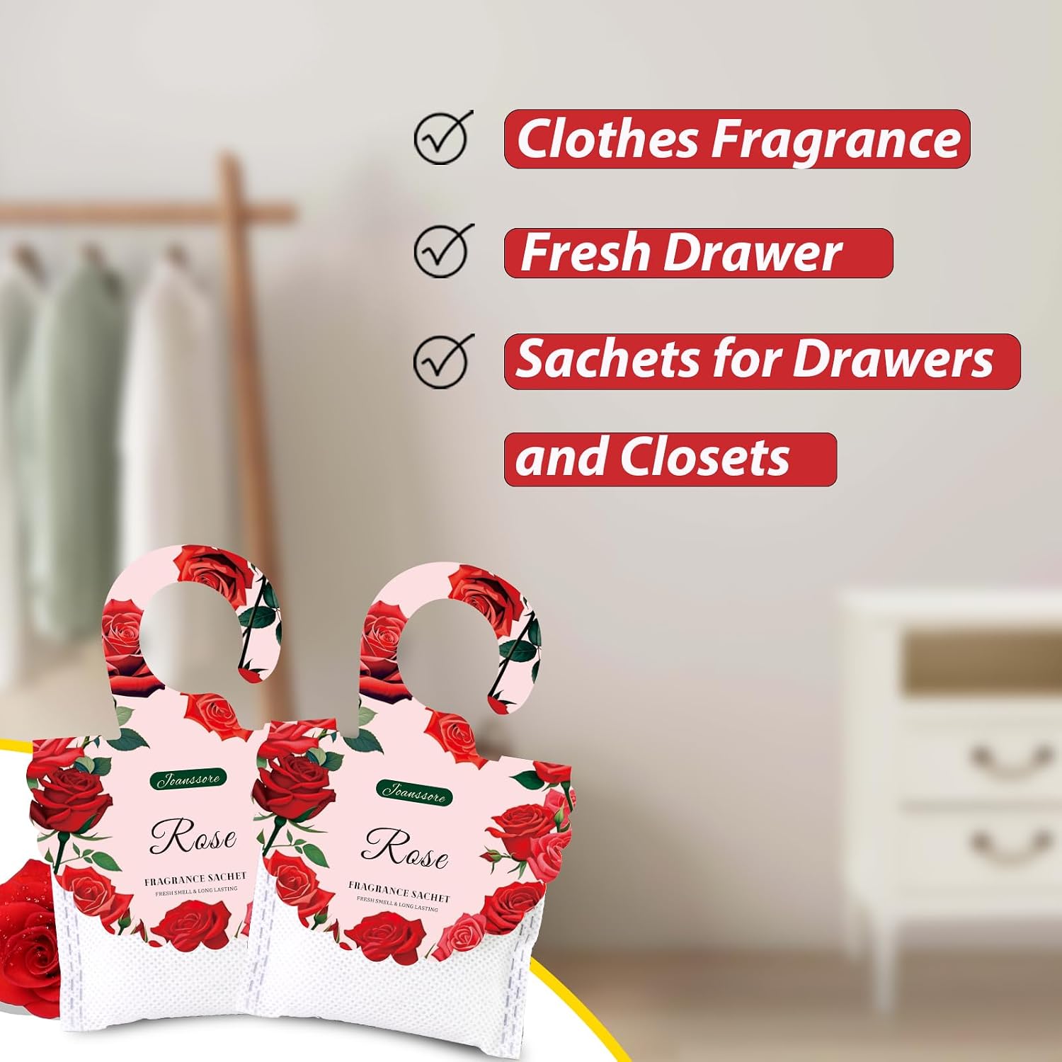 15 Packs Rose Scented Sachets Bag for Drawers and Closets, Home Fragrance Sachet Long-Lasting Hanging Closet Deodorizer Smell Goods for House