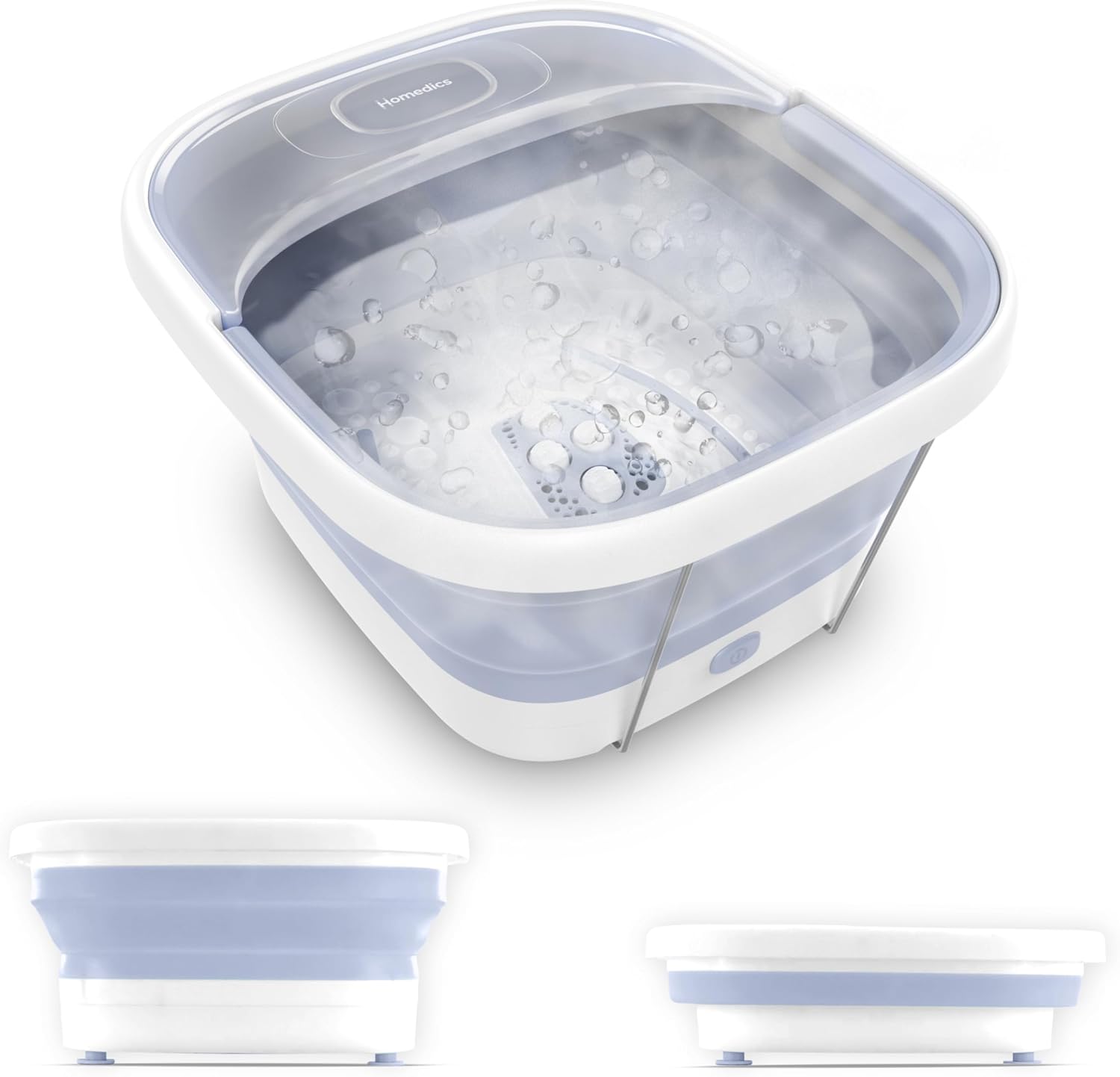 Homedics Collapsible Foot Spa with Heat, Bubbles & Vibration Massage, Foot Bath Safe for Bath Salts, Portable Pedicure Spa, Deep Soak Basin, Adjustable Temperature, Easy Storage
