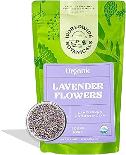 Worldwide Botanicals Organic Lavender Flowers, 4 ounces, Pure European Lavender buds, Perfect for Aromatherapy, Sachets, Wedding celebrations, Tea flavoring, Eye pillows Scenting The Home