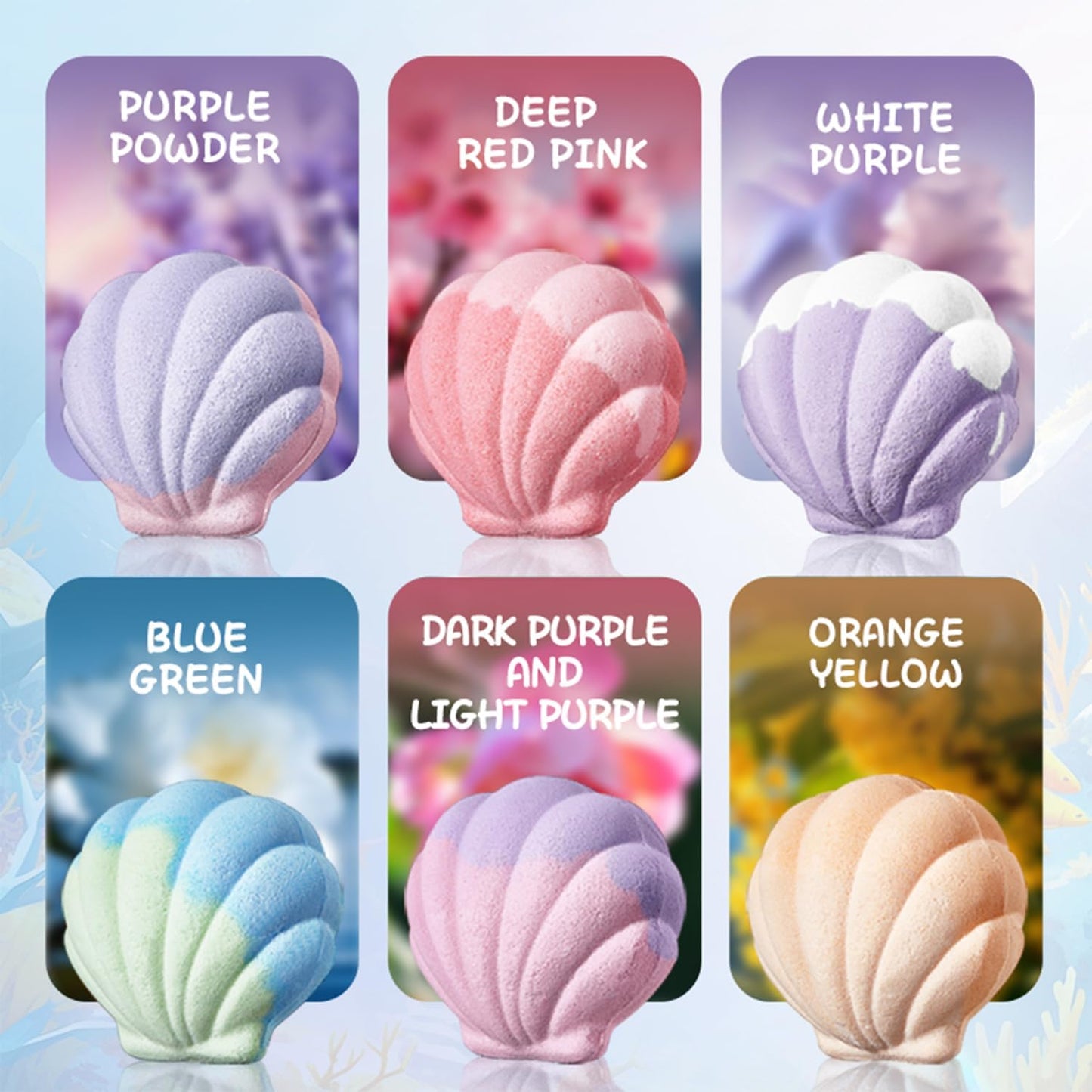 Shell Bath Bomb Gift Set for Women - 6 Extra Large Sea Salt Bath Bombs, Spa Self Care Box with Lavender, Rose & Aromatherapy Scents, Moisturizing Bath Soak for Relaxation and Skin Hydration