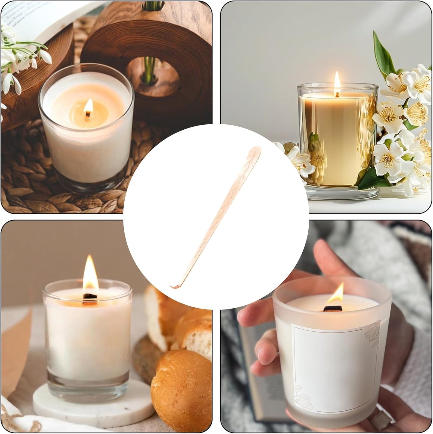 3 in 1 Long Handle Candle Accessories Set，Candle Snuffer and Wick Trimmer ，Wick Cutter，Candle Extinguisher Snuffer (Rose Gold)