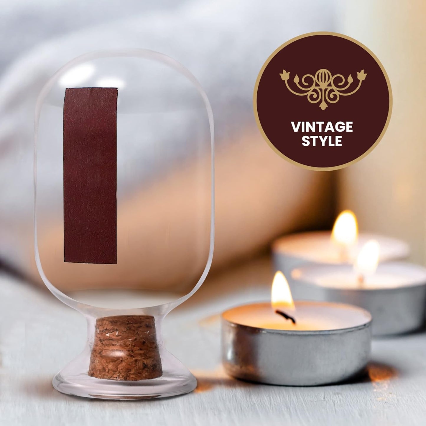 Glass Match Holder with Striker – Includes Fancy Matches in Cloche Jar – Decorative Christmas Gift for Home or Fireplace – White Medium