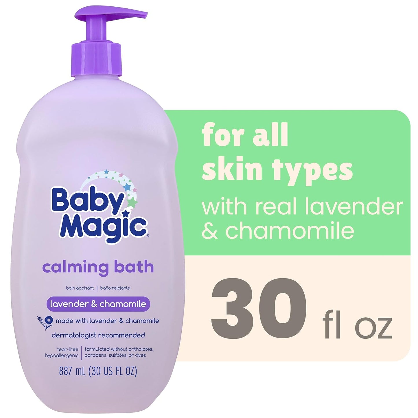 Baby Magic Calming Baby Bath, Lavender & Chamomile Scent, Specially Formulated for Baby's Delicate Skin, Made with Calendula, Tear Free, Hypoallergenic, Dermatologist Recommended, 30 Fl Oz
