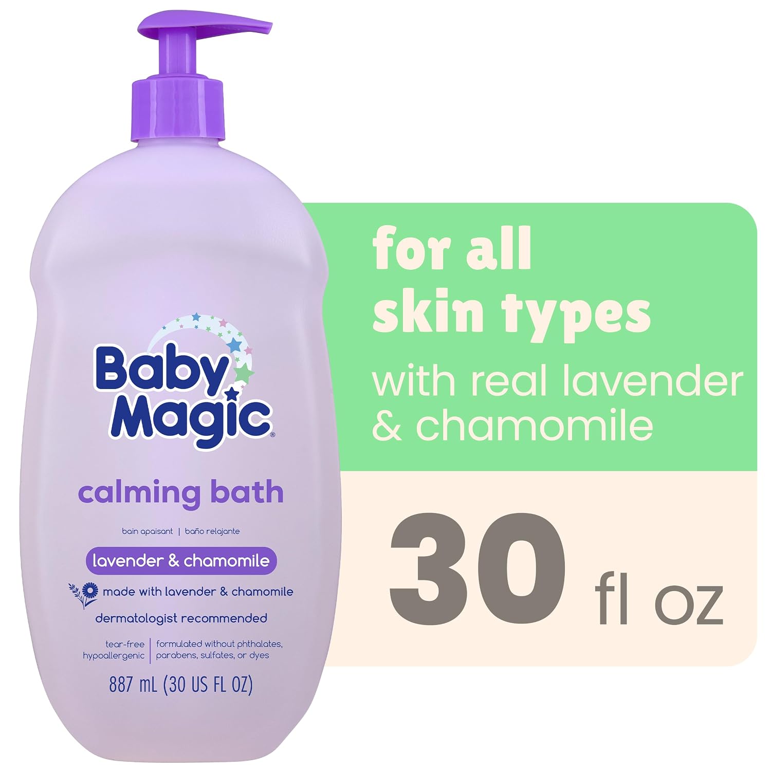 Baby Magic Calming Baby Bath, Lavender & Chamomile Scent, Specially Formulated for Baby's Delicate Skin, Made with Calendula, Tear Free, Hypoallergenic, Dermatologist Recommended, 30 Fl Oz
