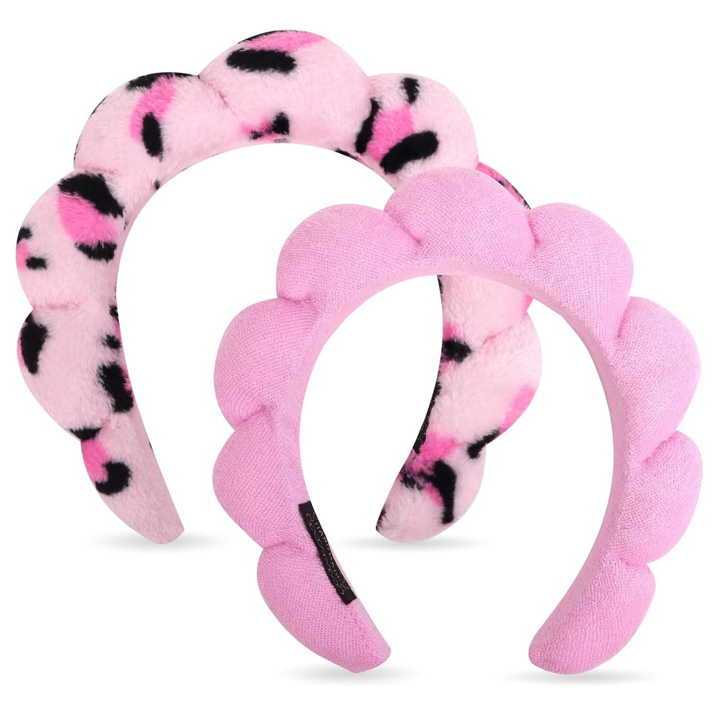 Wecoe 2pcs Skincare Headband For Washing Face Spa Makeup Face Wash Headband Cute Pink Black Cheetah Leopard Printed Puffy Sponge Bubble Headband Hair Accessories For Women Girls Kids Teens Gifts