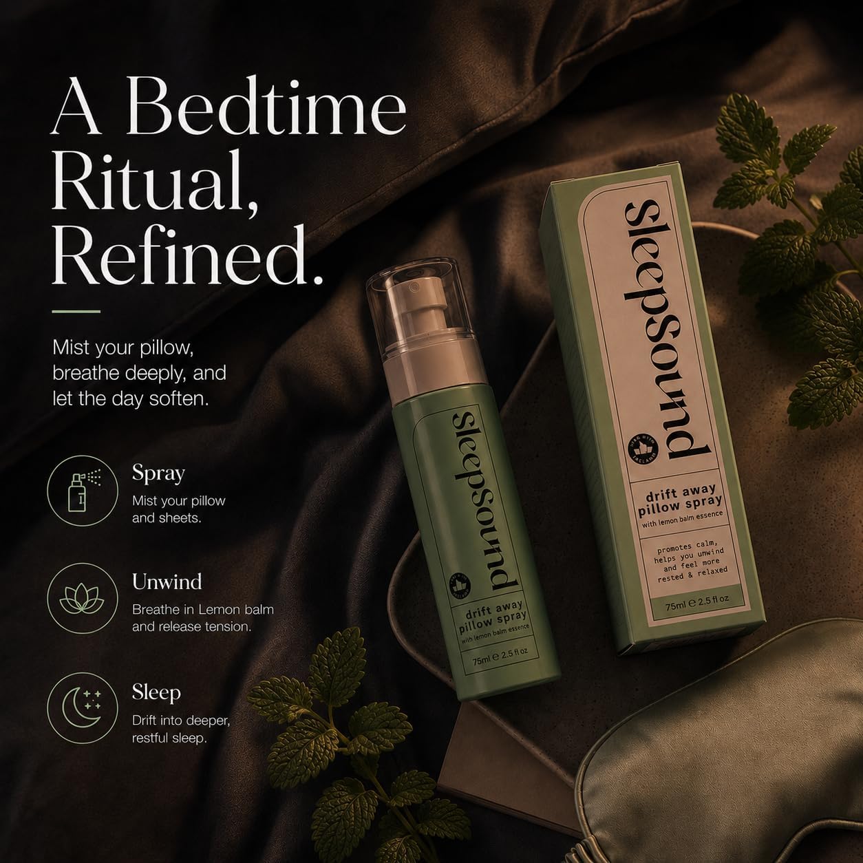 SleepSound Lavender + Lemon Balm Pillow Mist | Calming Aromatherapy Spray for Nighttime Relaxation & Wind Down Routine | Soothing Bedtime Mist Scent Fragrance