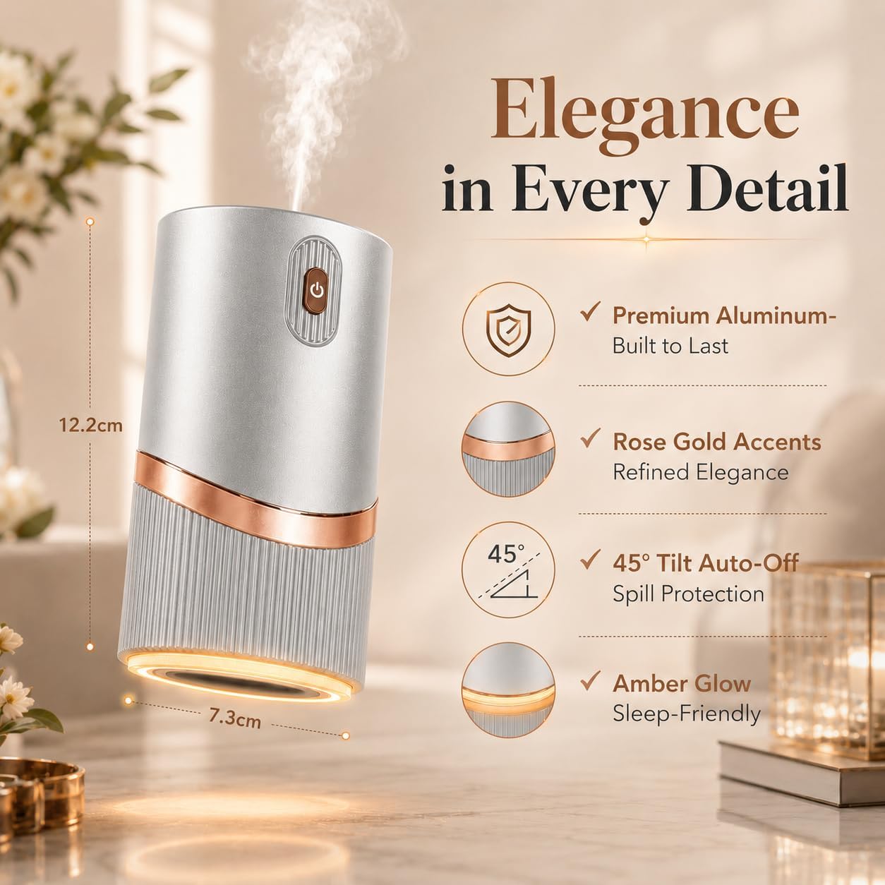 Waterless Diffuser for Home, Car Air Freshener, Home Scent Diffuser, Pura Diffuser with Timer & 4 Mist Levels,Space Grey