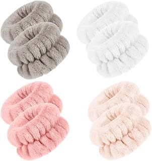 Chuangdi 4 Pairs Wrist Bands for Washing Face Wrist Spa Microfiber Wash Towel Band Scrunchies Absorbent Wristbands Sweatband for Women Prevent Liquid from Spilling(Stylish Colors)