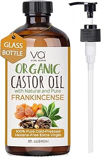 VITAL AFFAIR Organic Castor & Frankincense Oil Blend - 100% Pure and Natural, Cold Pressed, Unrefined Glass Bottle Castor and Frankincense Oil For Face & Hair Growth - 8oz