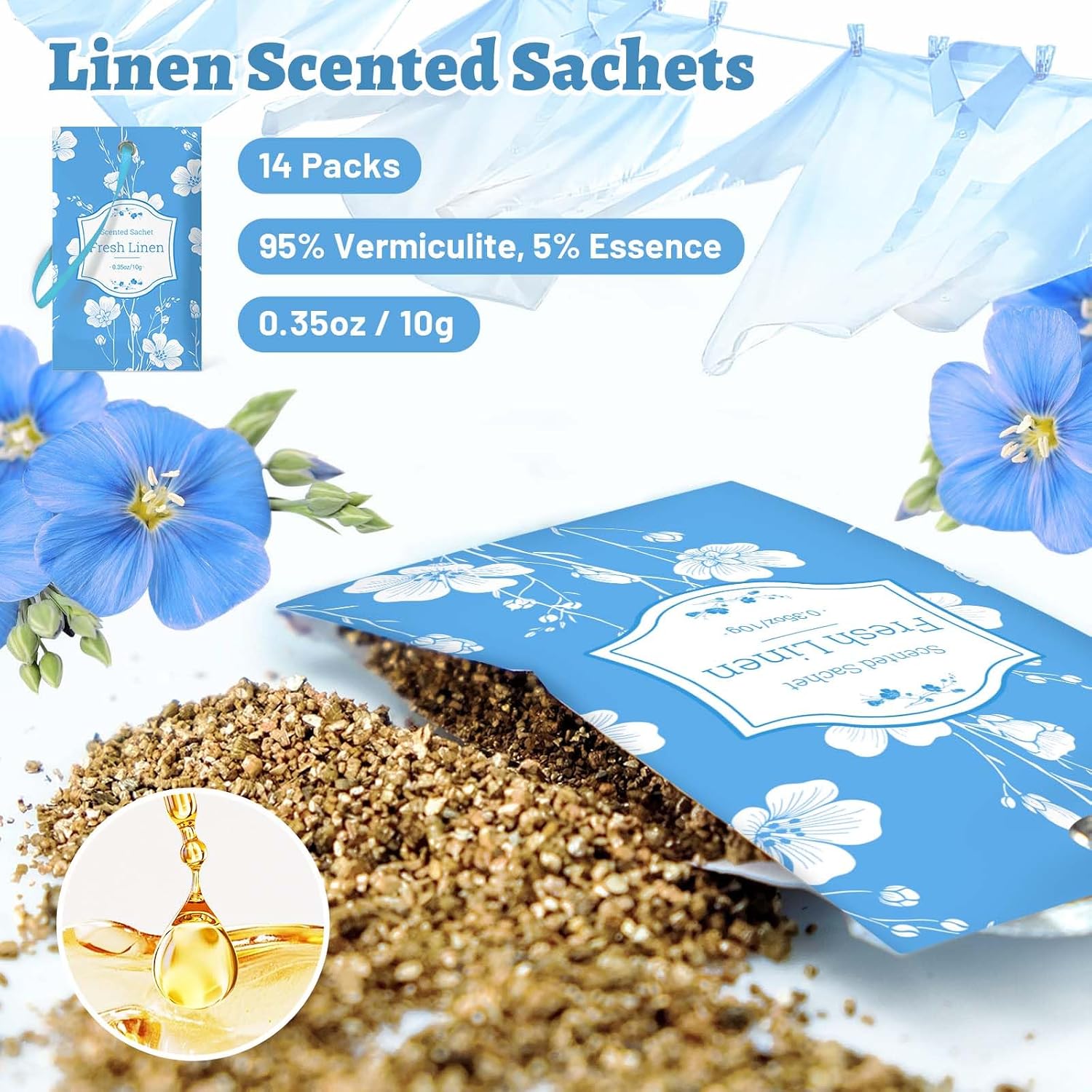 STRN Scented Sachets for Drawer and Closet, Linen Scented Long-Lasting Sachets, 14 Packs for Home Fragrance, Small Space Air Freshener for Wardrobes