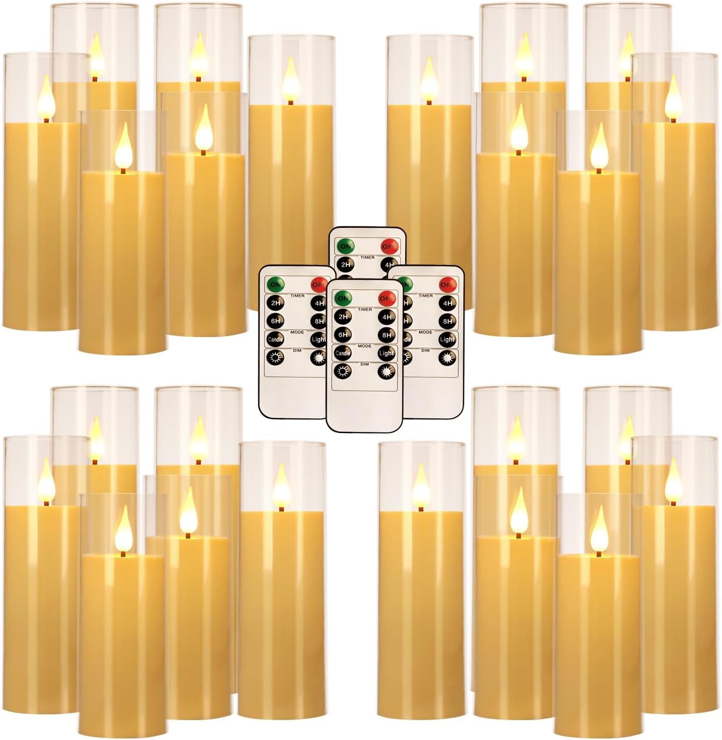 24-Pack Acrylic LED Flameless Pillar Candles with Remote & Timer, Battery Powered - Perfect for Indoor/Outdoor Decor,Wedding,BBQ and Gift - Easily Create a Magical Atmosphere.(Ivory)