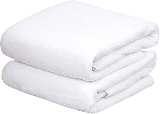 JML Large Bath Towels Set of 2, 30"x60", Oversized, Lightweight, Soft, Absorbent, Lint-Free Microfiber Fleece Bathroom Towel for Hotel Salon Sauna Spa Gym Workouts Shower Swimming Pool Yoga, White