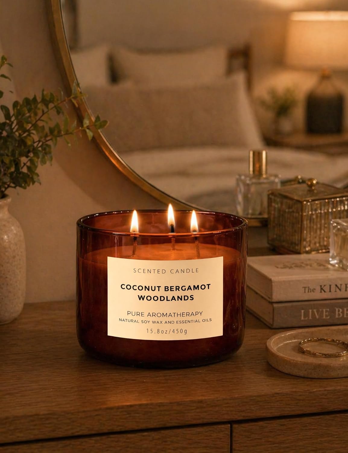 Coconut Bergamot Woodlands 3-Wick Soy Candle | 15.8 oz Large Scented Candle for Home | Clean Burn Long Lasting | Coconut Citrus Floral Scent | Gift Ready