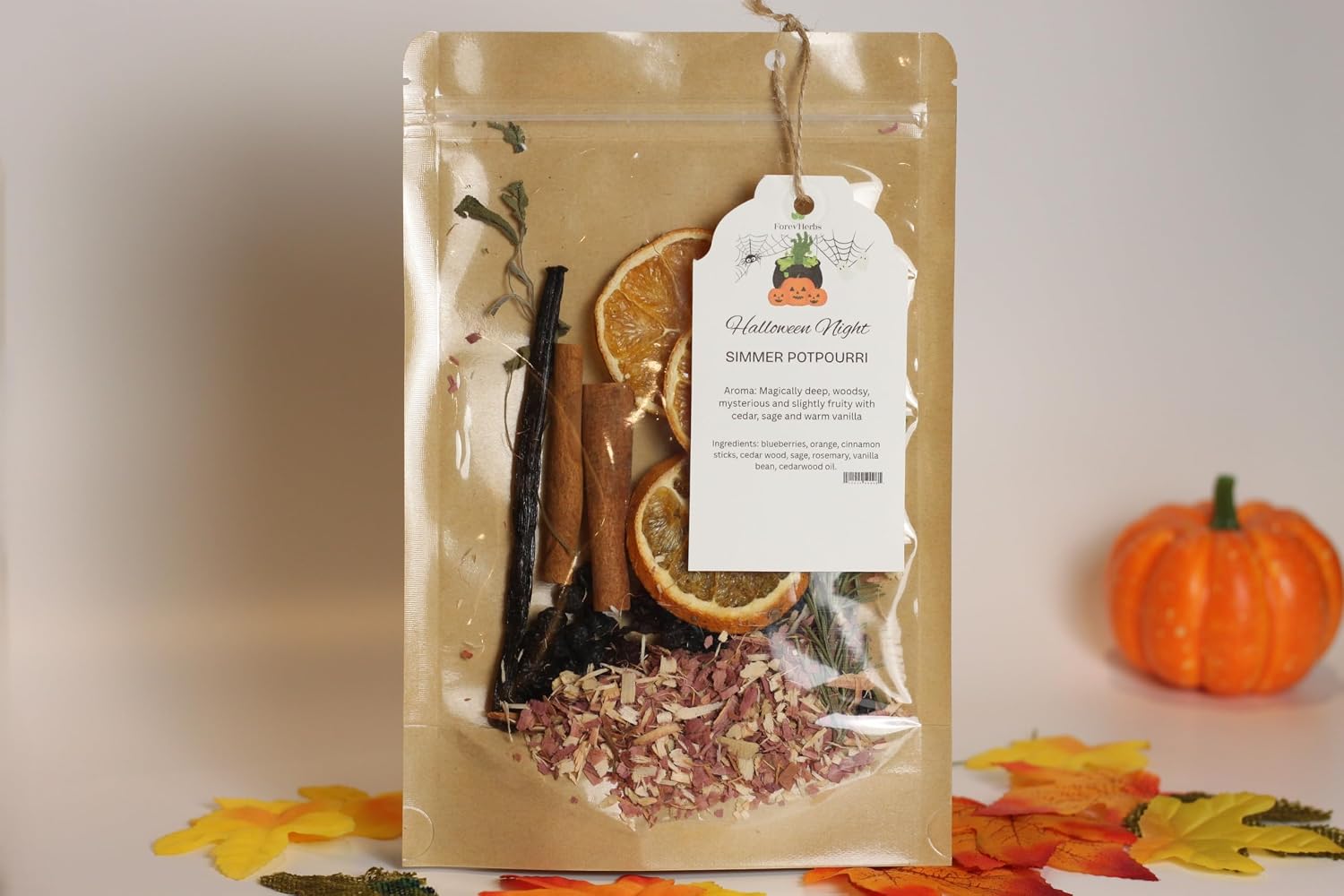 1 Pack Halloween Night Potpourri Simmer Pot Simmering Potpourri Simmer Pot Kit for Stove Dried Orange Slices Dried Blueberry Vanilla Bean Cinnamon Sticks Real Cedarwood Stovetop for Spooky Scent