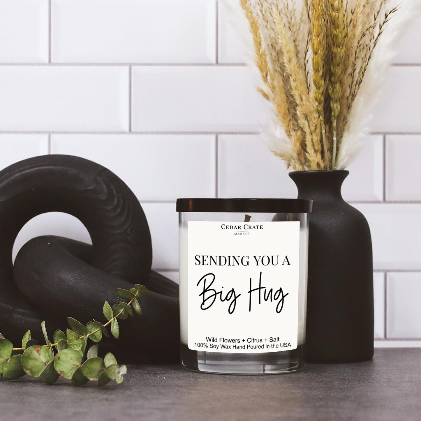 Cedar Crate Market Sending You a Big Hug Candle – Wild Flowers +Citrus + Sea Salt – Comfort Gift for Friends, Sympathy, Long Distance, or Thinking of You – Natural Soy Wax, Hand Poured in USA