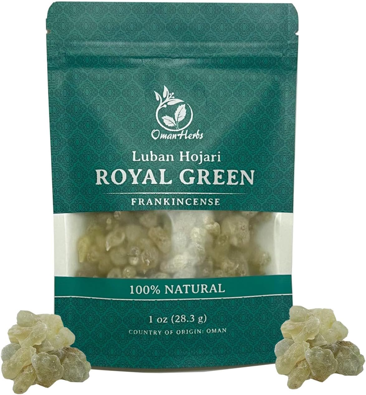 Royal Green Frankincense Hojari from Oman Boswellia Sacra Pure Incense Chruch Incense Olibanum luban (1 oz)