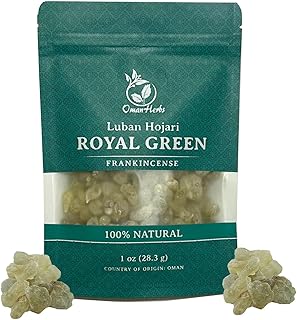 Royal Green Frankincense Hojari from Oman Boswellia Sacra Pure Incense Chruch Incense Olibanum luban (1 oz)