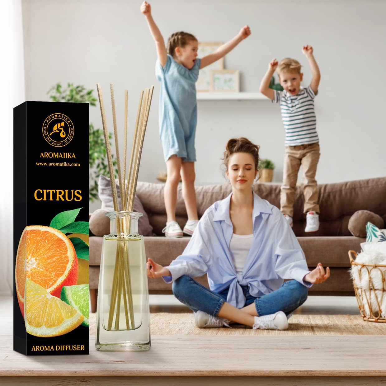 Citrus Reed Diffuser 3.4 Fl Oz (100ml) Room - Fragrance Oil Reed Diffuser with Rattan Sticks - Room Freshener - Relaxation Fragrance - Scented Diffusers - Fragrance