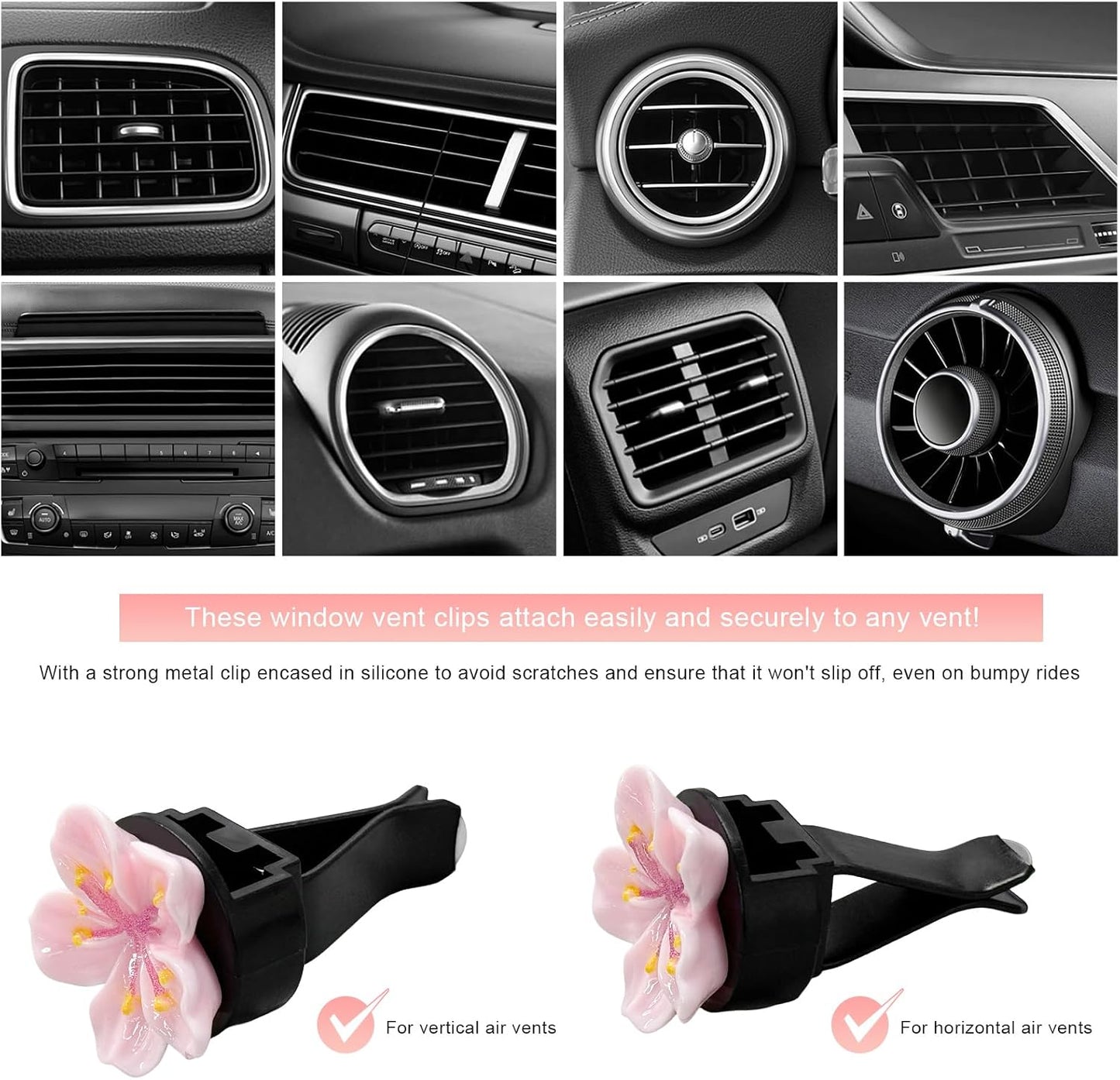 4 PCS Cute Car Air Freshener Vent Clips, Flower Air Conditioning Outlet Clip Aesthetic Decoration, Automotive Interior Daisy Refillable Diffuser for Women Girls, Car Accessories