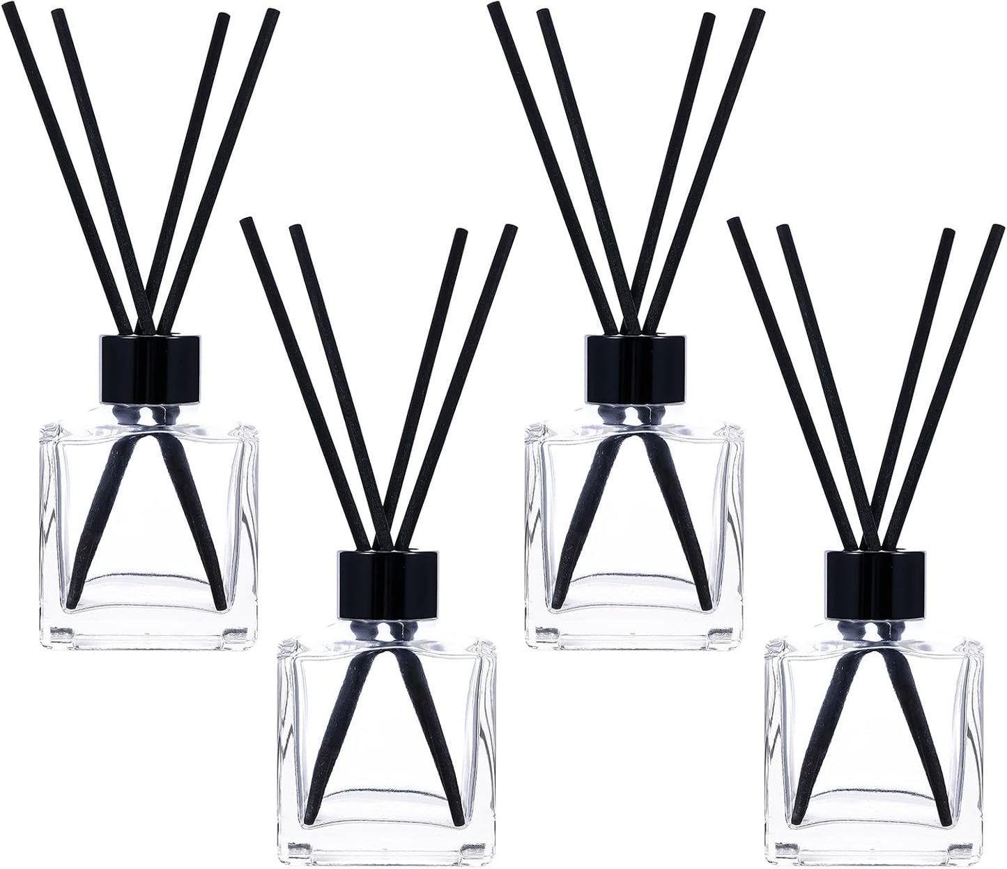frangrance Glass Diffuser Bottles Diffuser Jars with Black Color caps and Reed Sticks Set of 4 pcs 150ml Fragrance Accessories use for DIY Replacement Reed Diffuser Sets