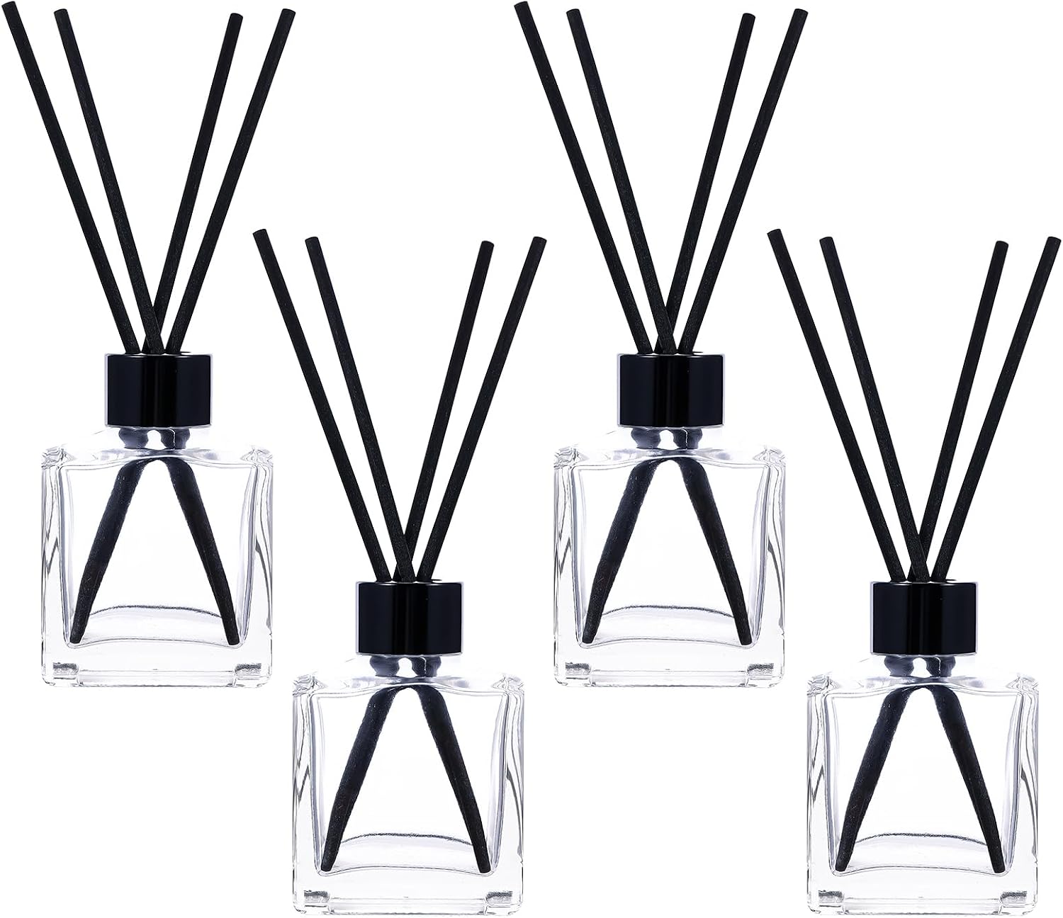 frangrance Glass Diffuser Bottles Diffuser Jars with Black Color caps and Reed Sticks Set of 4 pcs 150ml Fragrance Accessories use for DIY Replacement Reed Diffuser Sets