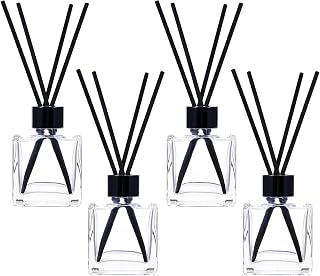 frangrance Glass Diffuser Bottles Diffuser Jars with Black Color caps and Reed Sticks Set of 4 pcs 150ml Fragrance Accessories use for DIY Replacement Reed Diffuser Sets