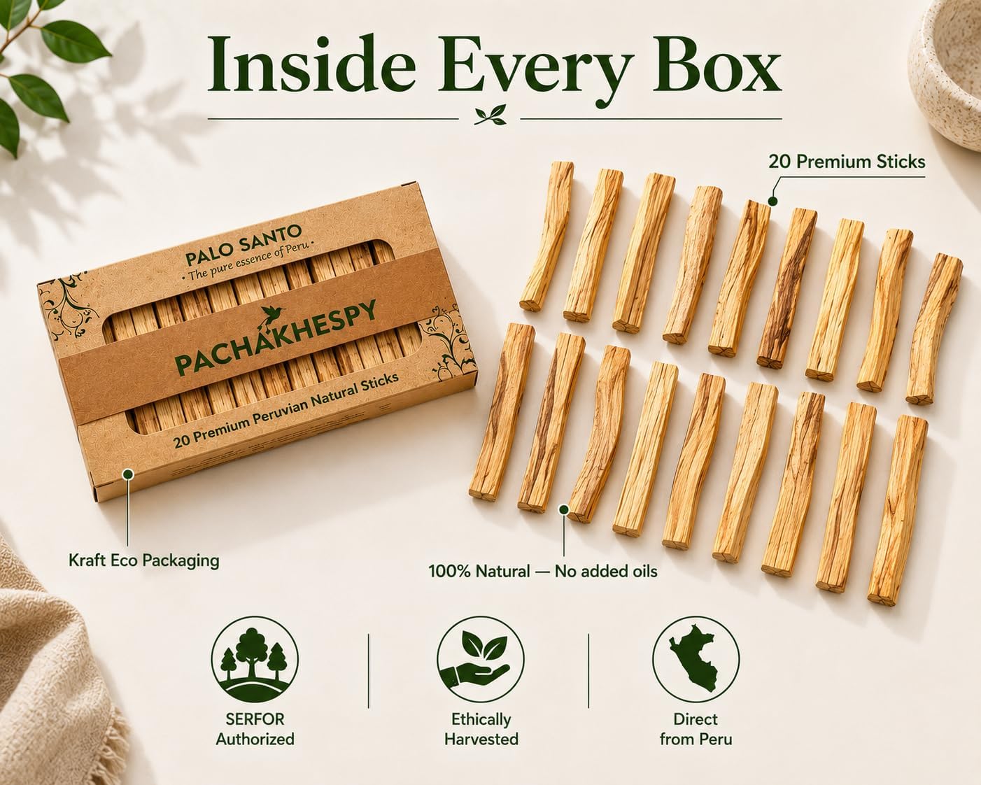 Authentic Premium Palo Santo from Peru 20 Pack of Natural Holy Wood Hand Harvested Smudging Sticks for Home Fragrance Energy Cleansing Meditation Spiritual Rituals Anti Stress Wellness Incense