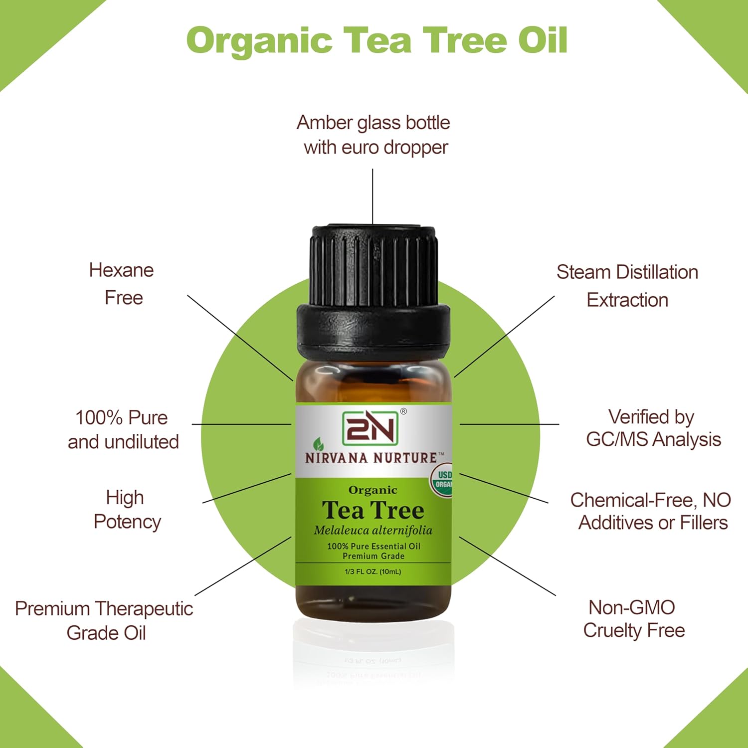 Tea Tree Essential Oil, USDA Certified Organic, 100% Pure Undiluted, Aromatherapy Oil for Diffuser, Hair & Skin Care