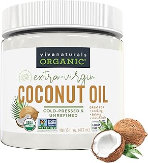 Viva Naturals Organic Coconut Oil, 16 fl oz – Unrefined, Cold-Pressed Extra Virgin Coconut Oil, USDA Organic & Non-GMO, Natural Cooking Oil, Hair Oil & Skin Oil
