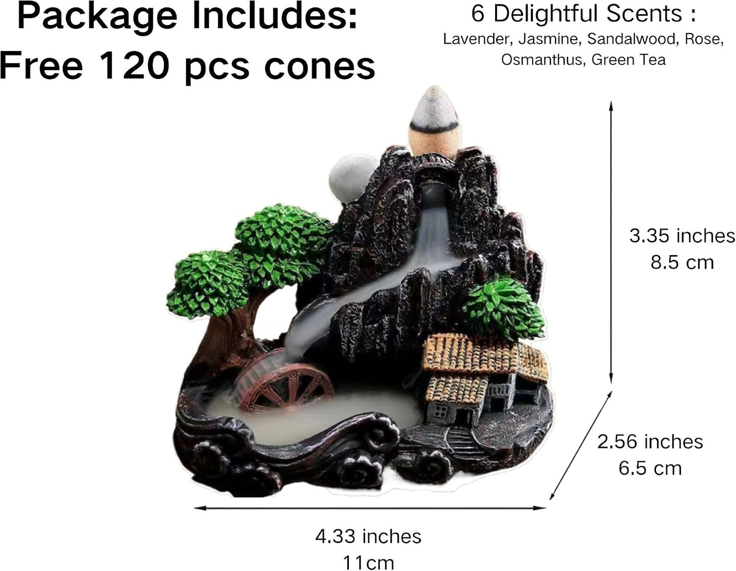 Handmade Incense Burner with 120 Cones, Waterfall Backflow Incense Holder, Fountain Decoration, Aromatherapy Ornament, Apartment Decor, Home Decor, Room Decor