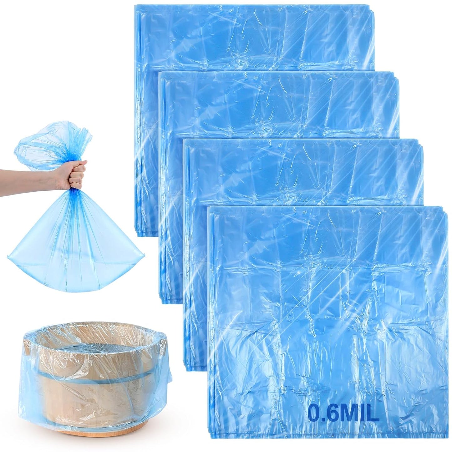 AmazingSpark 50 Pcs Blue Disposable Foot Bath Liners Heavy Duty Thickening Plastic Portable Foot Tub Liner Large Pedicure Spa Bags for Hotel Home Use 25.6 x 21.6 Inches