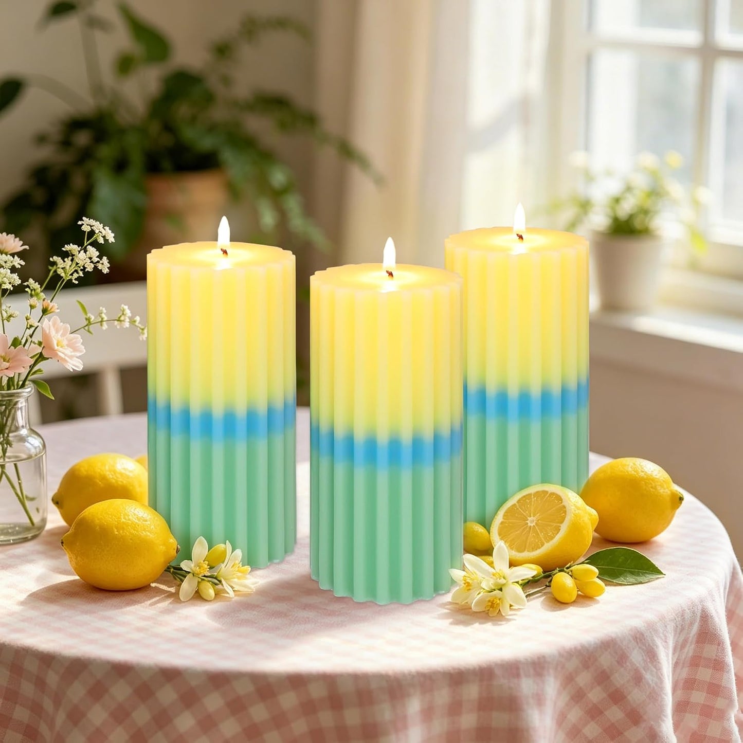3x6 inch Yellow Pillar Candles Set of 3, Scented Pillar Candle, Dripless and Smokeless Large Candles, Candle for Home Decor, Dinner Table,Weddings, Holidays