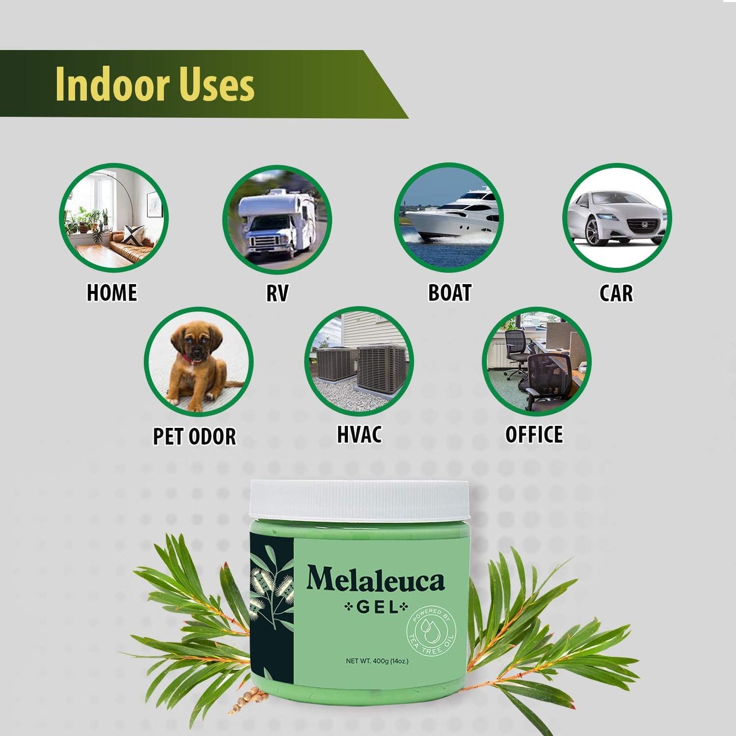Melaleuca Gel All Natural Odor Eater with 100 Percent Australian Tea Tree Essential Oil that naturally cleans the air of allergens. Clean air in moist basements, RV's, Boats, and more (28 oz)